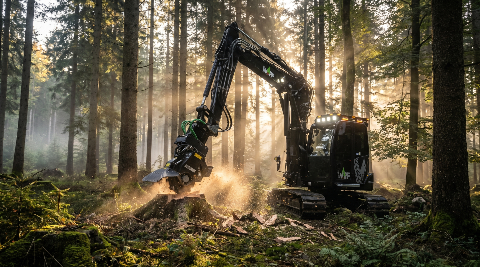 Wipf Forstbagger im morgendlichen Wald